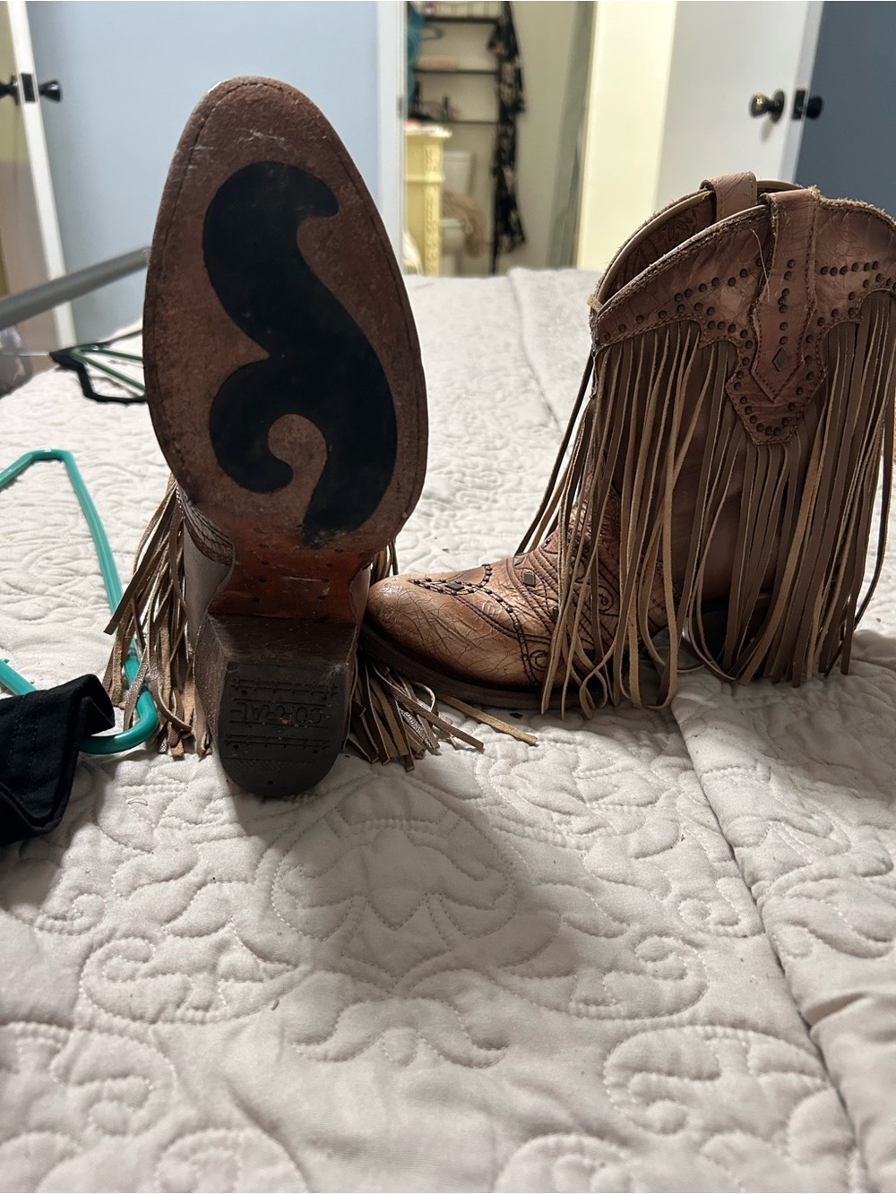 Fringe Western Heeled Boots in Tan by - Picture 2 of 4